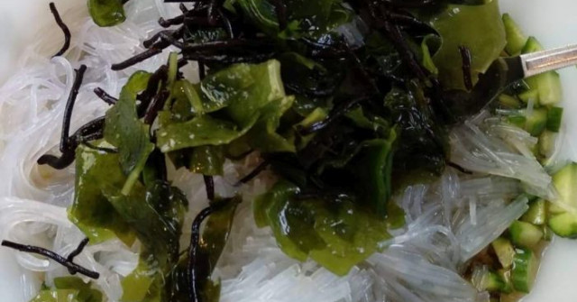 סלט אטריות שעועית, אצות, ומלפפונים