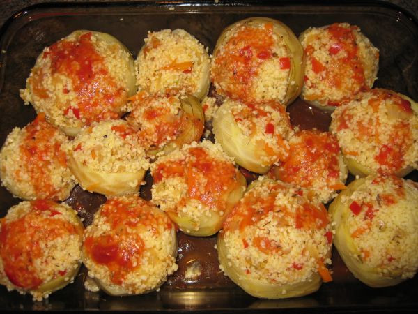 תחתיות ארטישוק ממולאות בבורגול וירקות